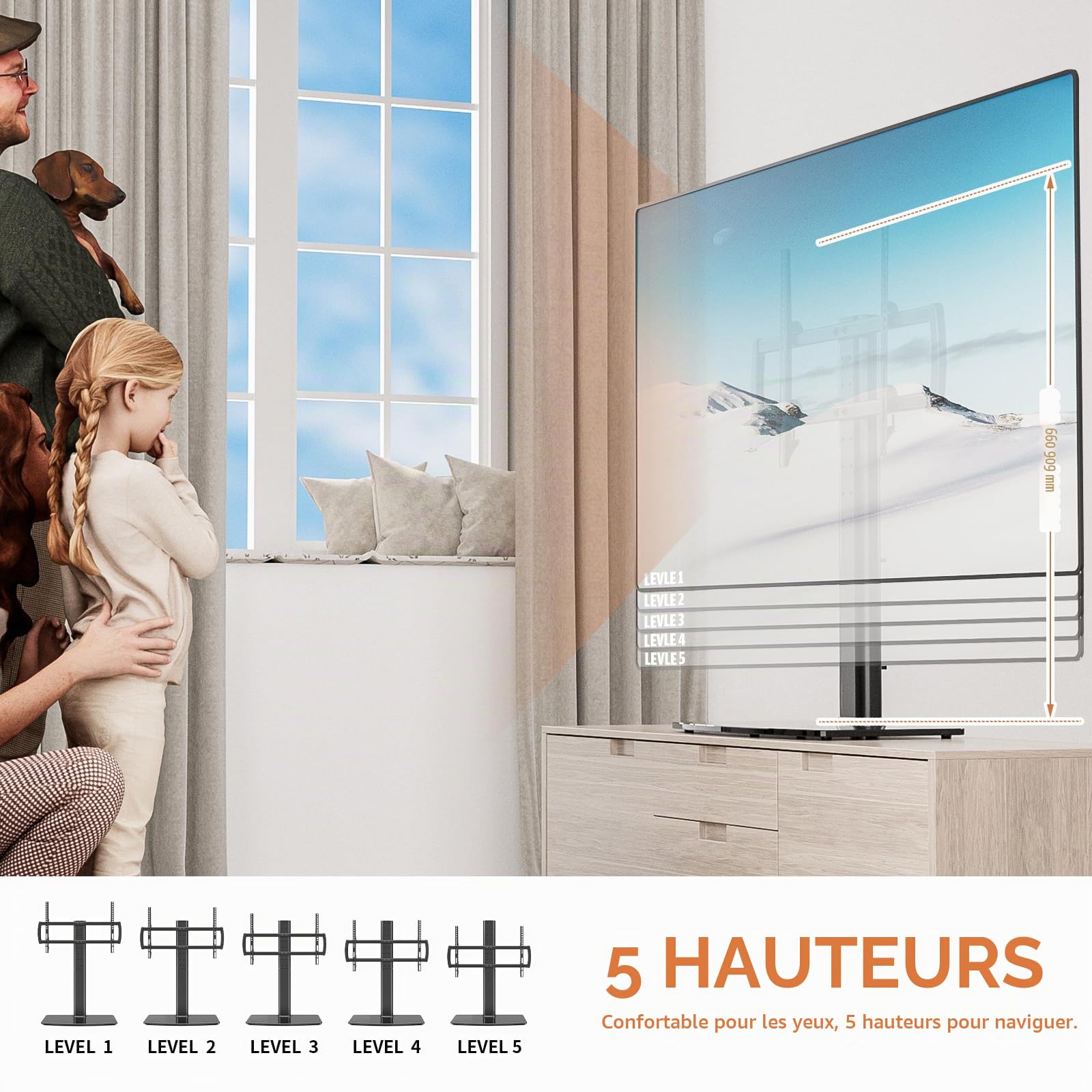 Meuble Support TV, Réglage en Hauteur pour Téléviseur LCD de 40 à 86 Pouce Ecran LED Plasma