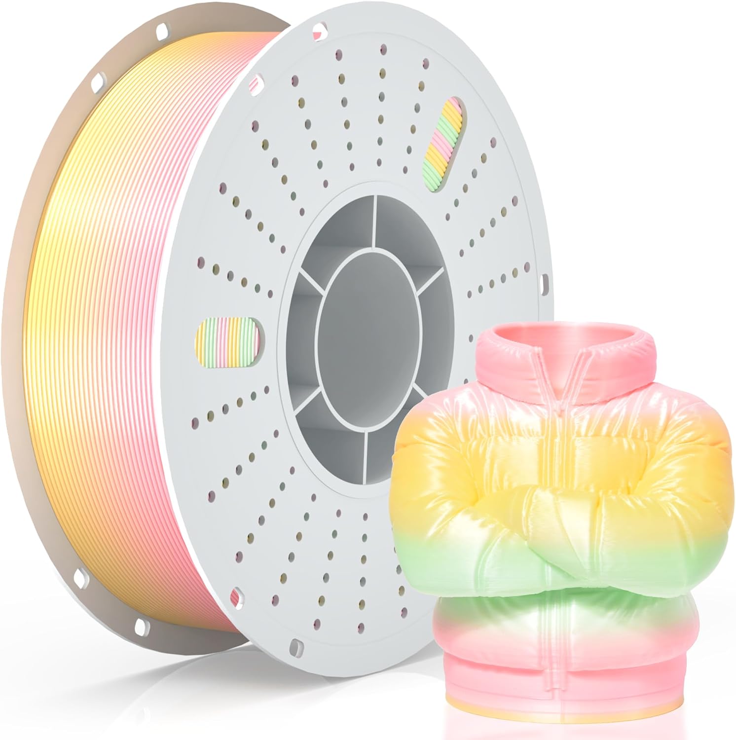 PINBALL Silk Rainbow PLA 3D Printer Filament 1.75mm Shiny Multi-Color Changing Filament 3D Printing PLA Filament Dimensional Accuracy +/- 0.02mm 1 KG Silk Rainbow Guava