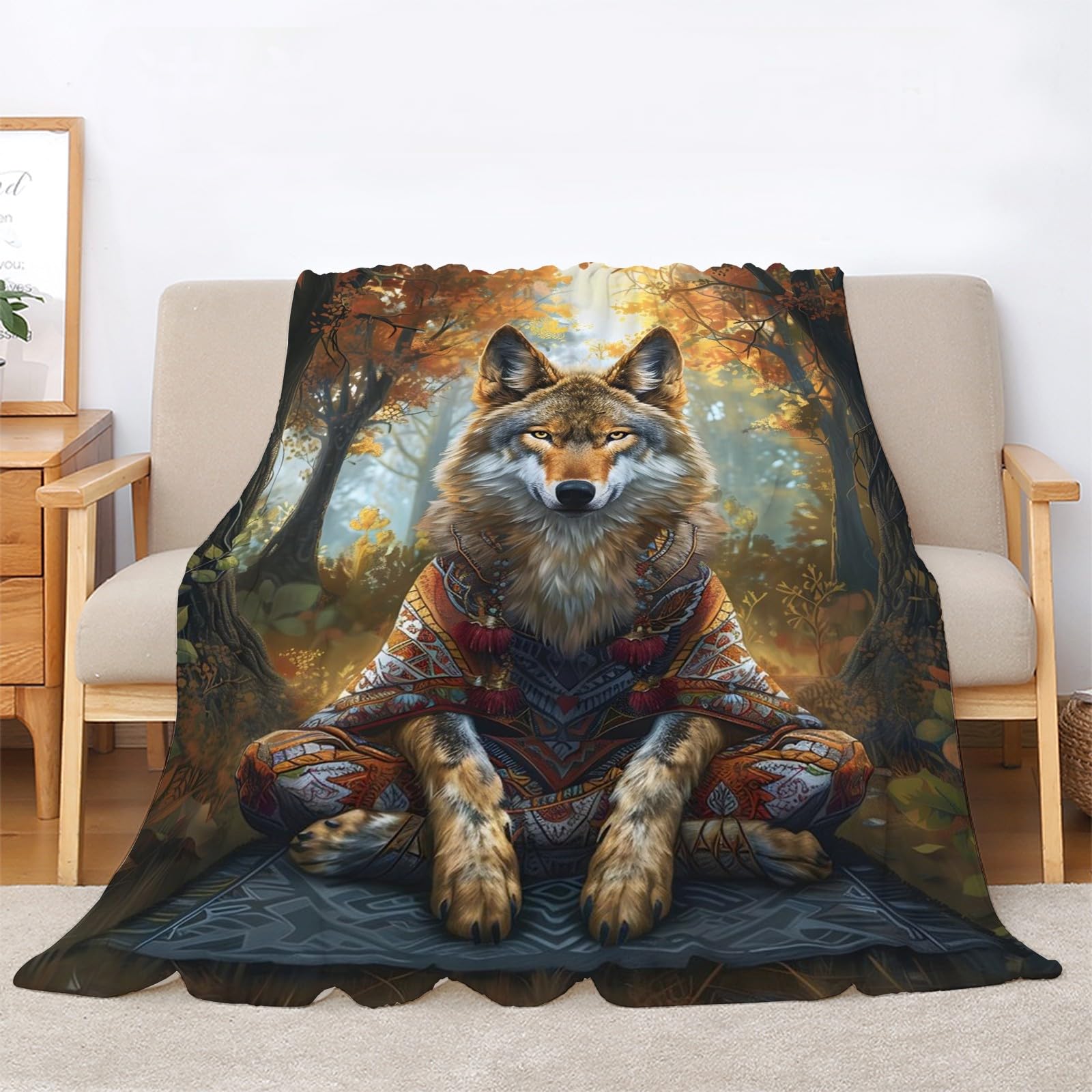 Generisch Puszysty koc wilk 200 x 200 cm, miękki i dwustronny koc polarowy, idealny koc na sofę dla wszystkich, przytulny koc na sofę i łóżko mg1283
