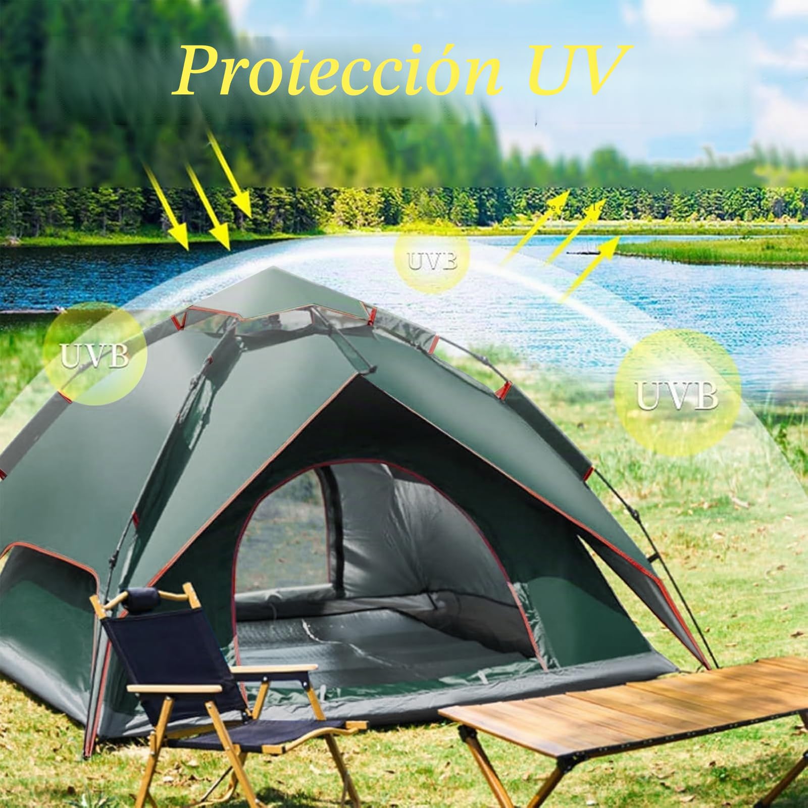 Tienda de campaña automática instantánea para 2-3 personas | Tienda de campaña impermeable y viento de doble capa, adecuada para senderismo y viajes familiares