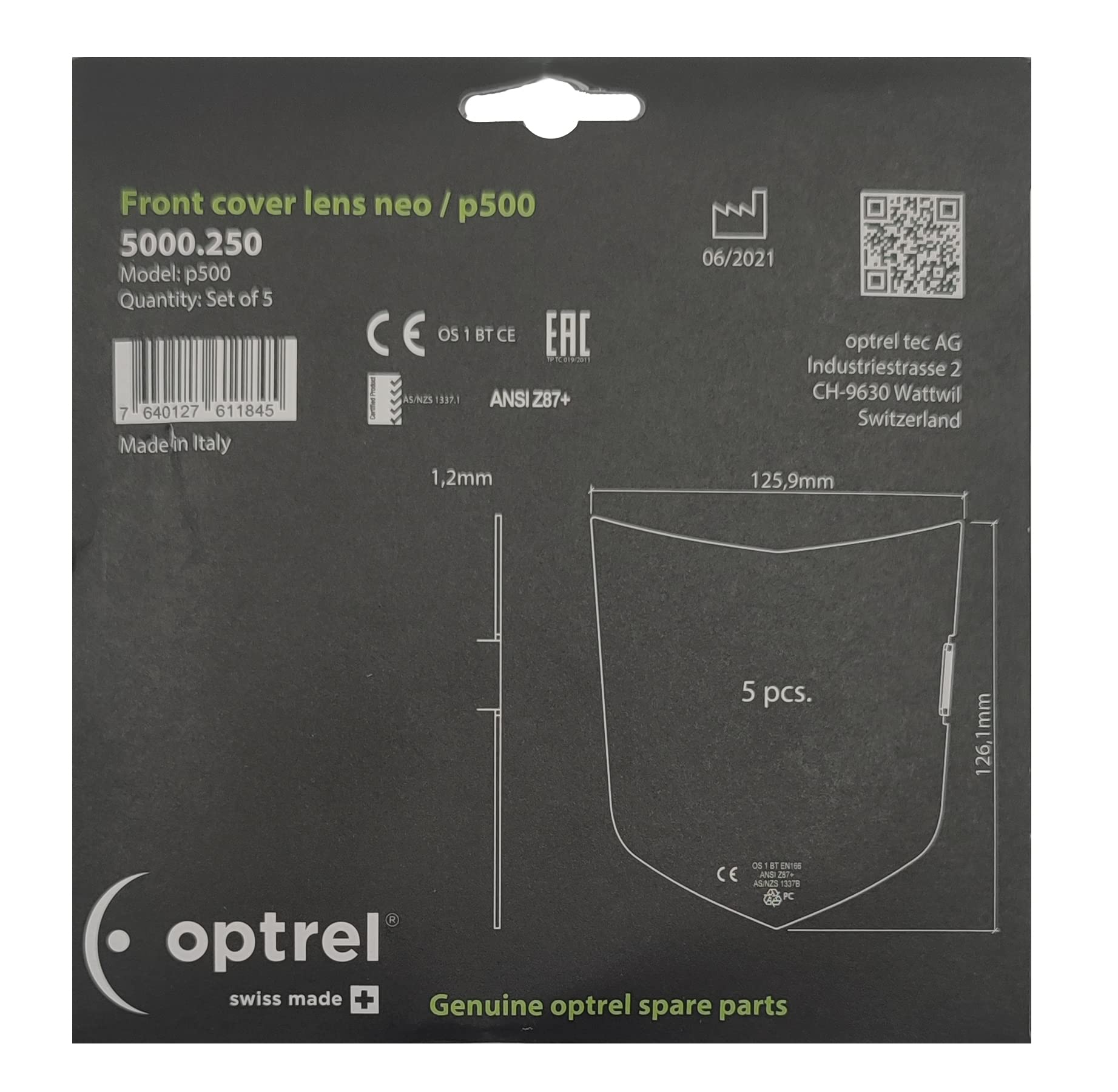 Format 7640127611845 - Lot de 5 - Vorsatzscheibe Optrel p550
