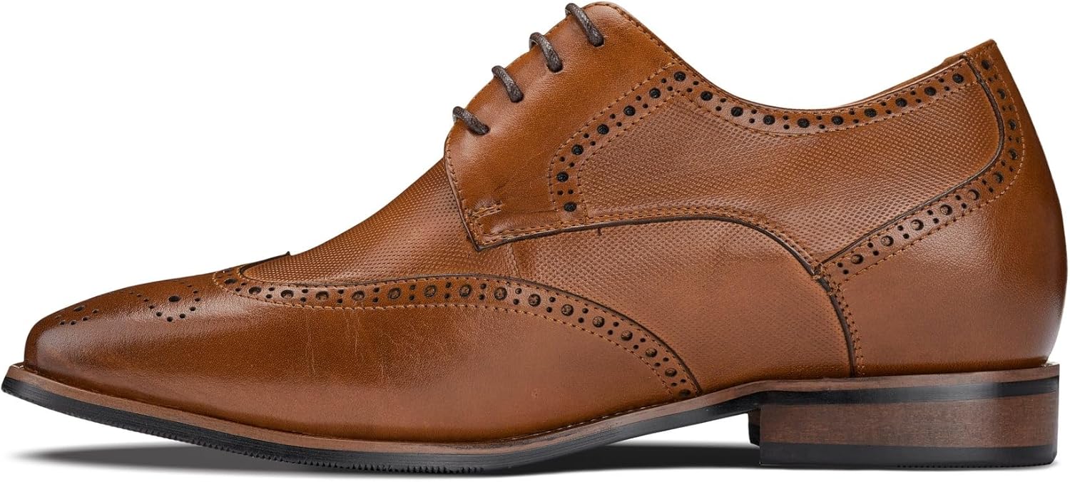 CALTO Men's Invisible Height Increasing Elevator Shoes - Brown Premium Leather Wing-tip Lace-up Formal Oxfords - 3 Inches Taller - Y10652 - Size 9 D(M) US - Image 4
