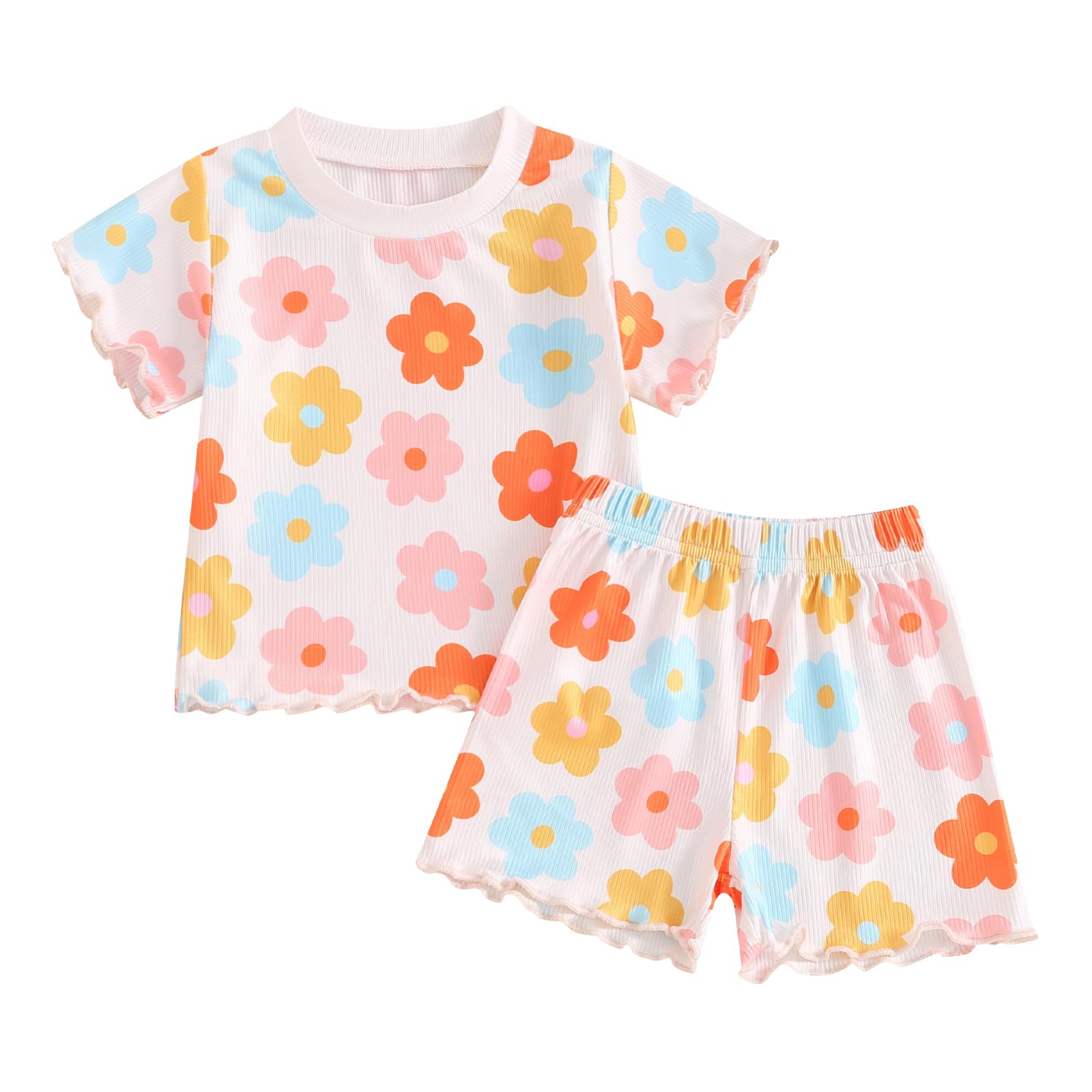 fhutpw Toddler Baby Girls Summer Outfits Daisy Ruffle Short Sleeve T-Shirts Tops Floral Shorts 2Pcs Clothes Set 6M-4T
