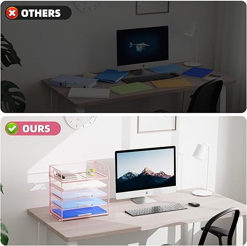 Miniatura 4 de Lavatino Organizador de papel de 5 bandejas con asa, organizador de archivos de escritorio de malla, organizador de clasificador de papel para