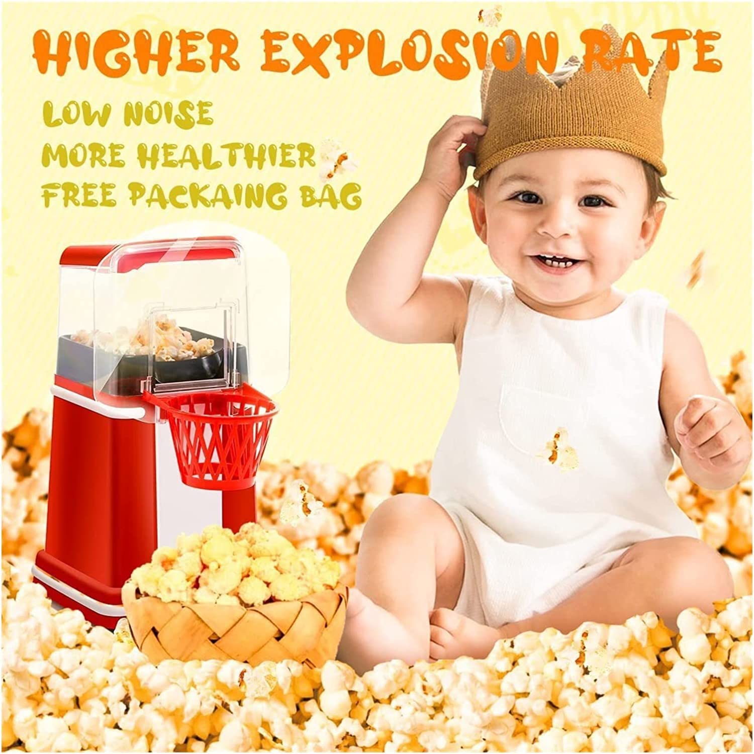 Macchina per Popcorn per Popcorn, Mini Macchina per Popcorn elettrica Senza Olio, Macchina per Popcorn ad Aria Calda, Snack per Guardare Film