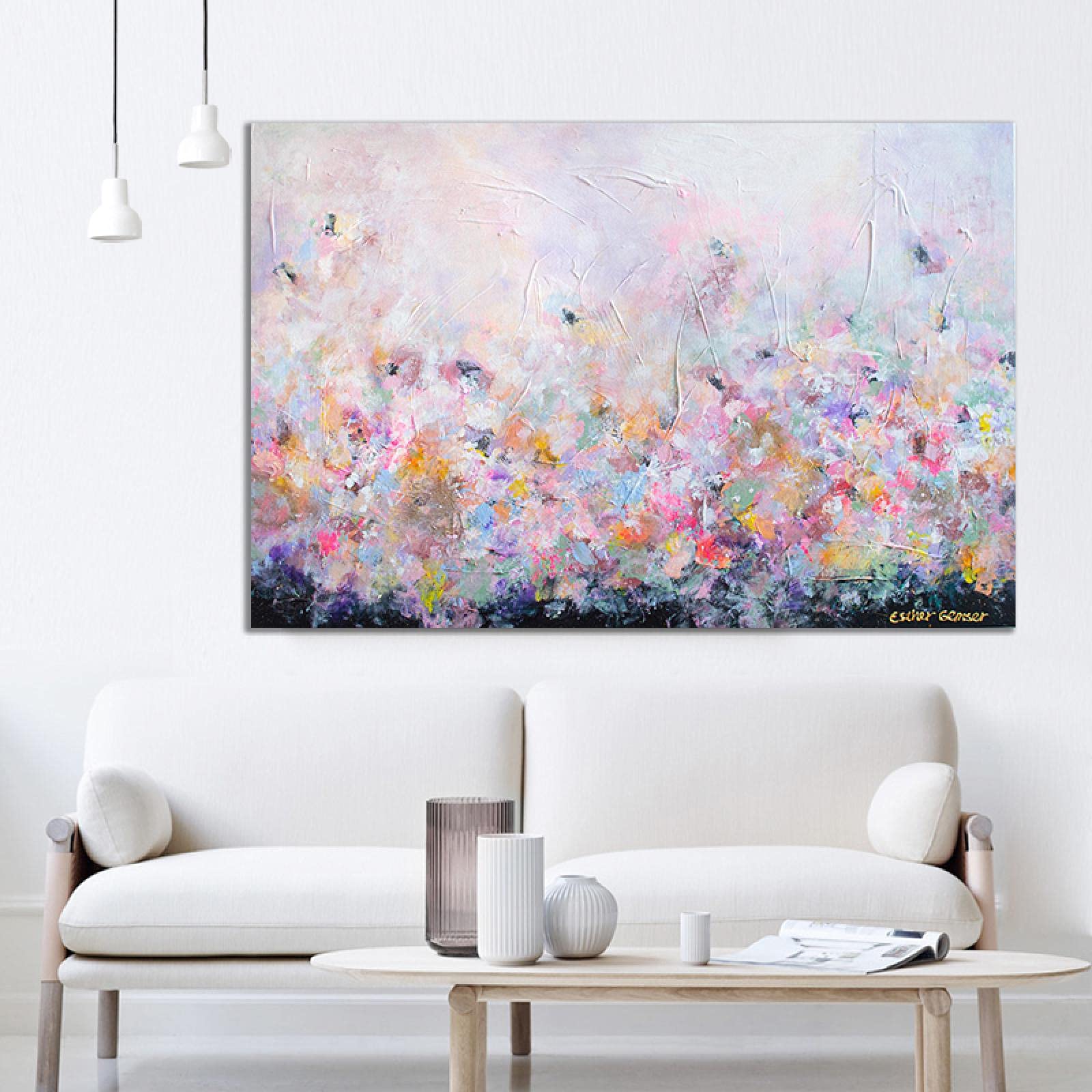 Amazon｜ピンクの花の絵はキャンバスの装飾サロンに油絵を印刷しました