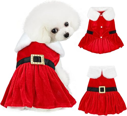 YUEPET Vestido de Navidad para perros pequeños, traje de terciopelo rojo, falda para perro de Papá Noel, ropa para perros de Navidad, adecuado para