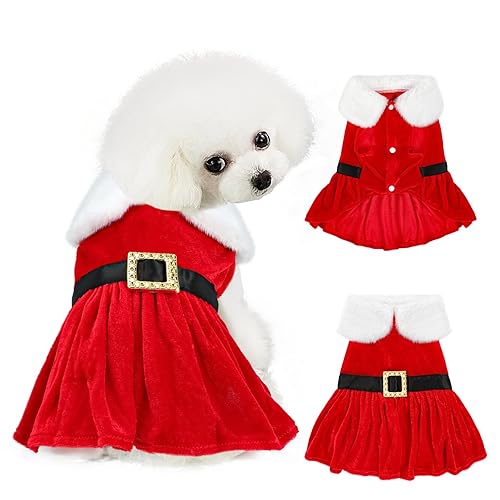 YUEPET Small Dog Christmas Dress, Red Velvet Dog Apparel, Santa Claus Skirt, Xmas Holiday Outfit for Puppy Girl (S)