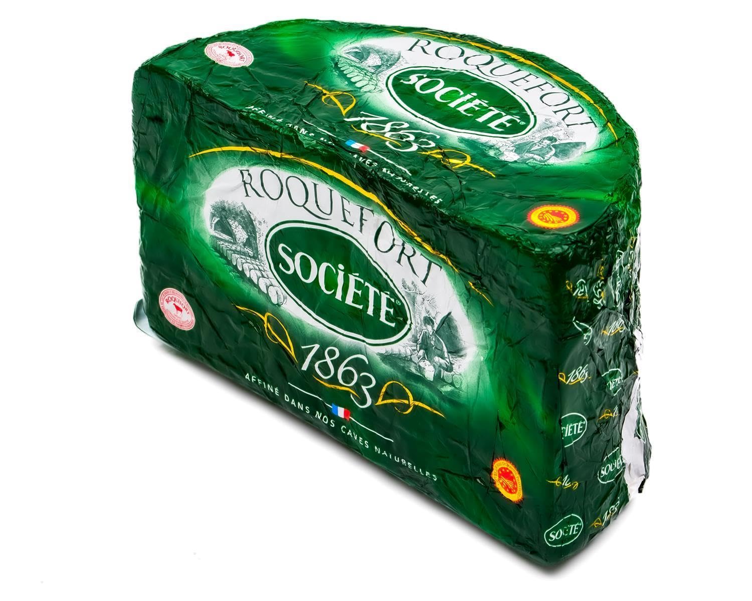 Roquefort Société Schafskäse AOP - 3x ca. 1,3KG - französischer Edel-Pilz-Käse, cremig und aromatisch im Geschmack, Blauschimmel-Käse aus Frankreich, ideal auf dem Käsebrett, zu Obst und Wein