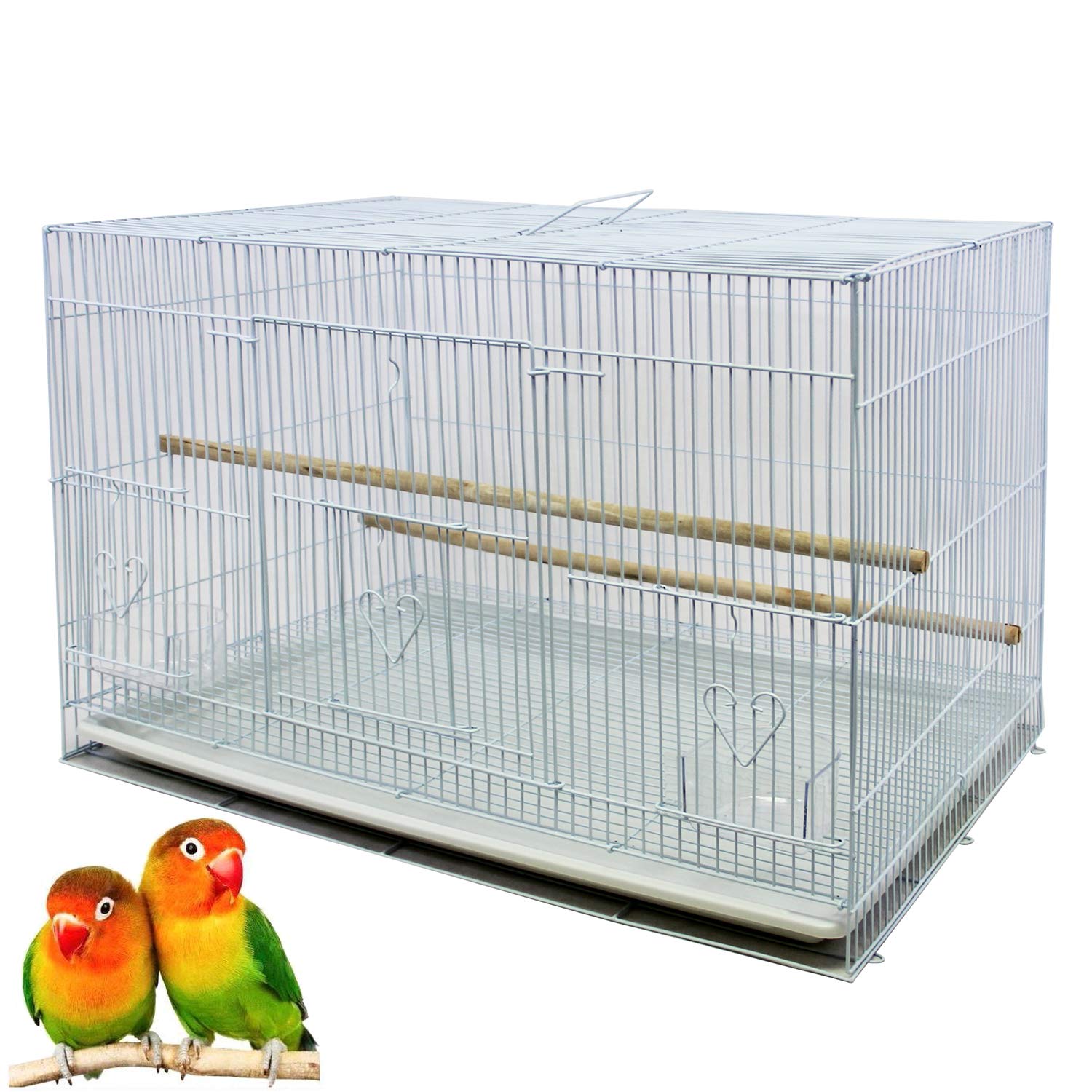 BPS Jaula Loro Metal para Pájaros Pajarera Periquito Canarios Jaula Grande con Comedero Bebedero Saltador 60x39.5x40cm Blanco BPS-12034