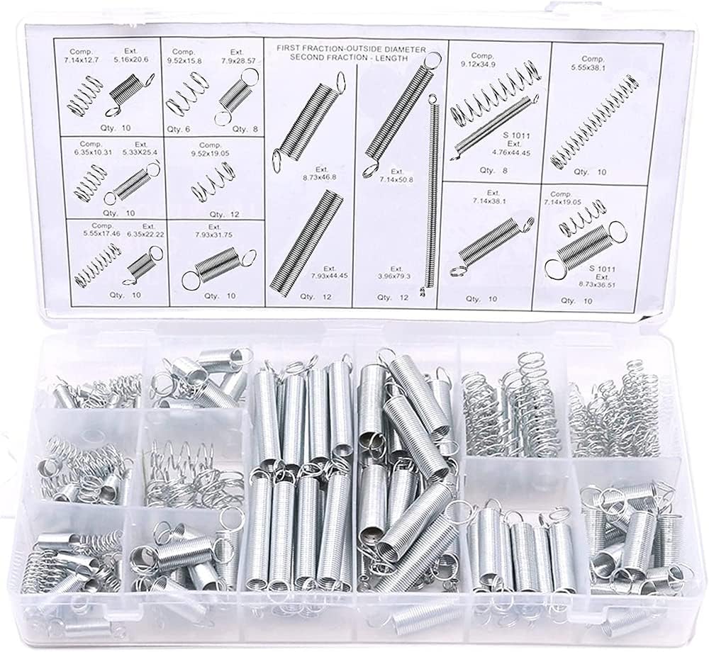 KASTWAVE 200 Pieces Zinc Plated Spring Assortment Kit, Compression Spring Tension Spring Transparent PP Plastic Box 20 Kinds of Size Extension and Compression Spring Repair Tool Replacement Kit