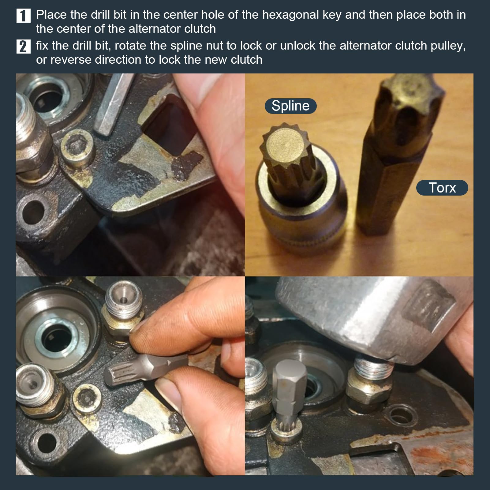 Kit di Chiavi per Puleggia Alternatore, 33 Denti Spline e T50 Torx, per Auto
