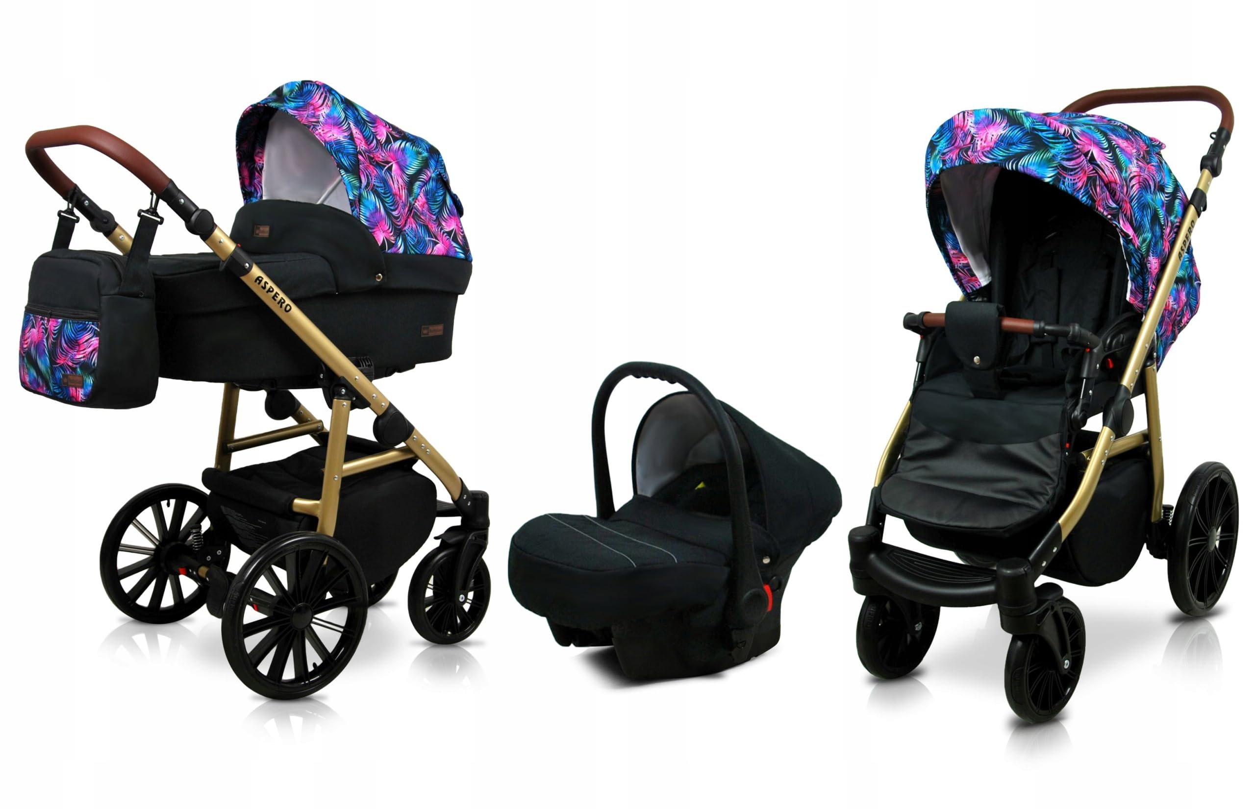 BabyLux Poussette Combinée Set 3 en 1 Aspero Nacelle Canne Siège Auto Pliable