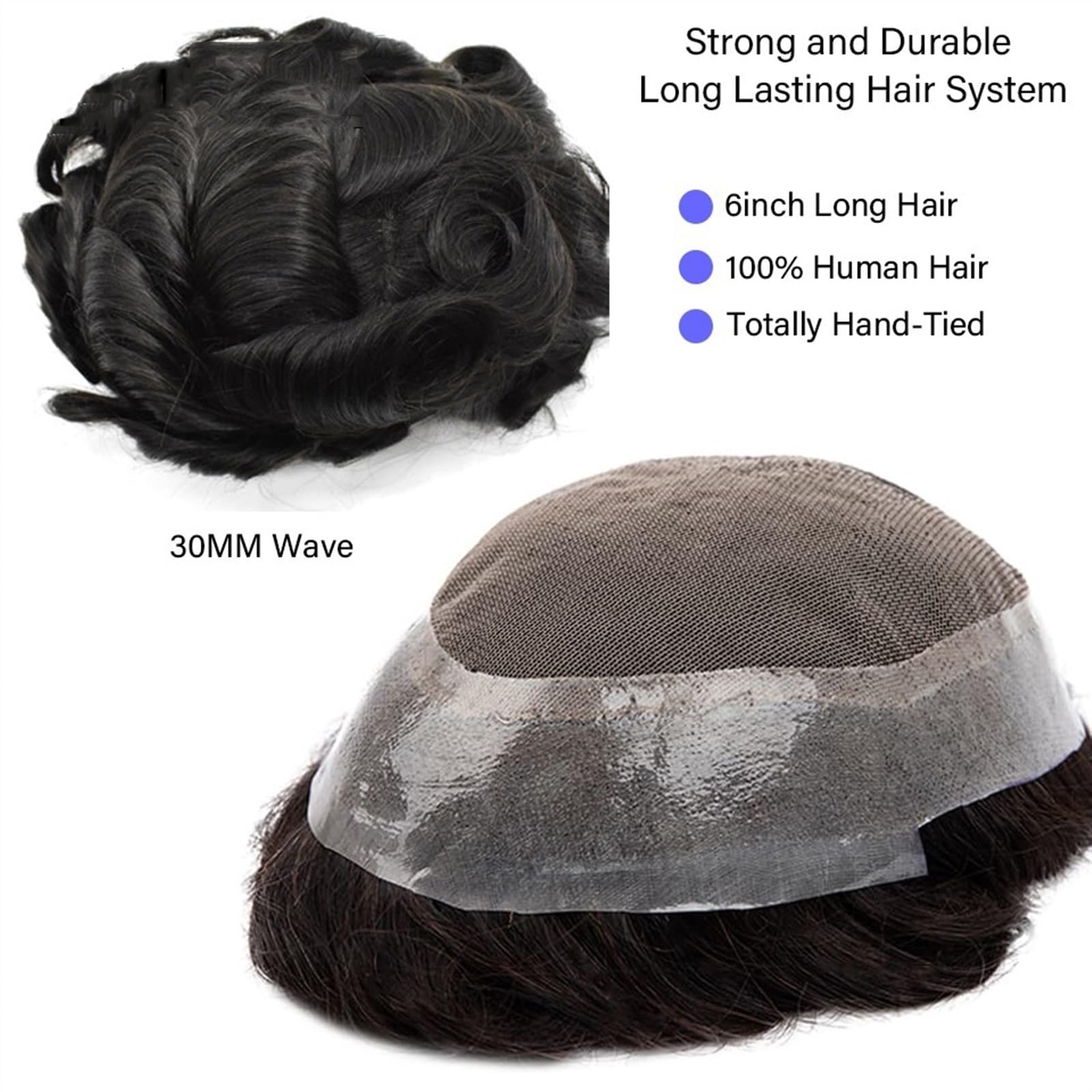 Toupet Hair Men Toupet prawdziwe ludzkie włosy męskie zamienniki francuska koronka środkowa PU wokół męskiej protezy włosów jednostka naturalnych falowanych włosów peruka w