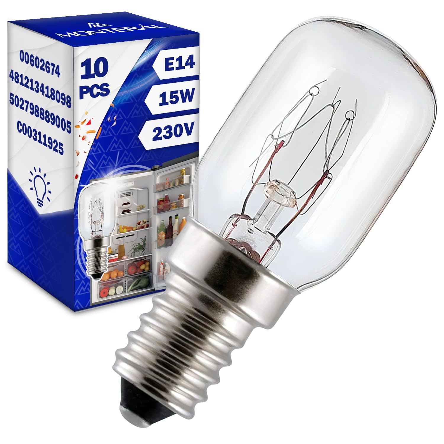 MONTERAL Bombilla E14 para Frigorifico 230V 15W con Código Original 481213418098 para Whirlpool 00602674 602674 para Bosch — view 12