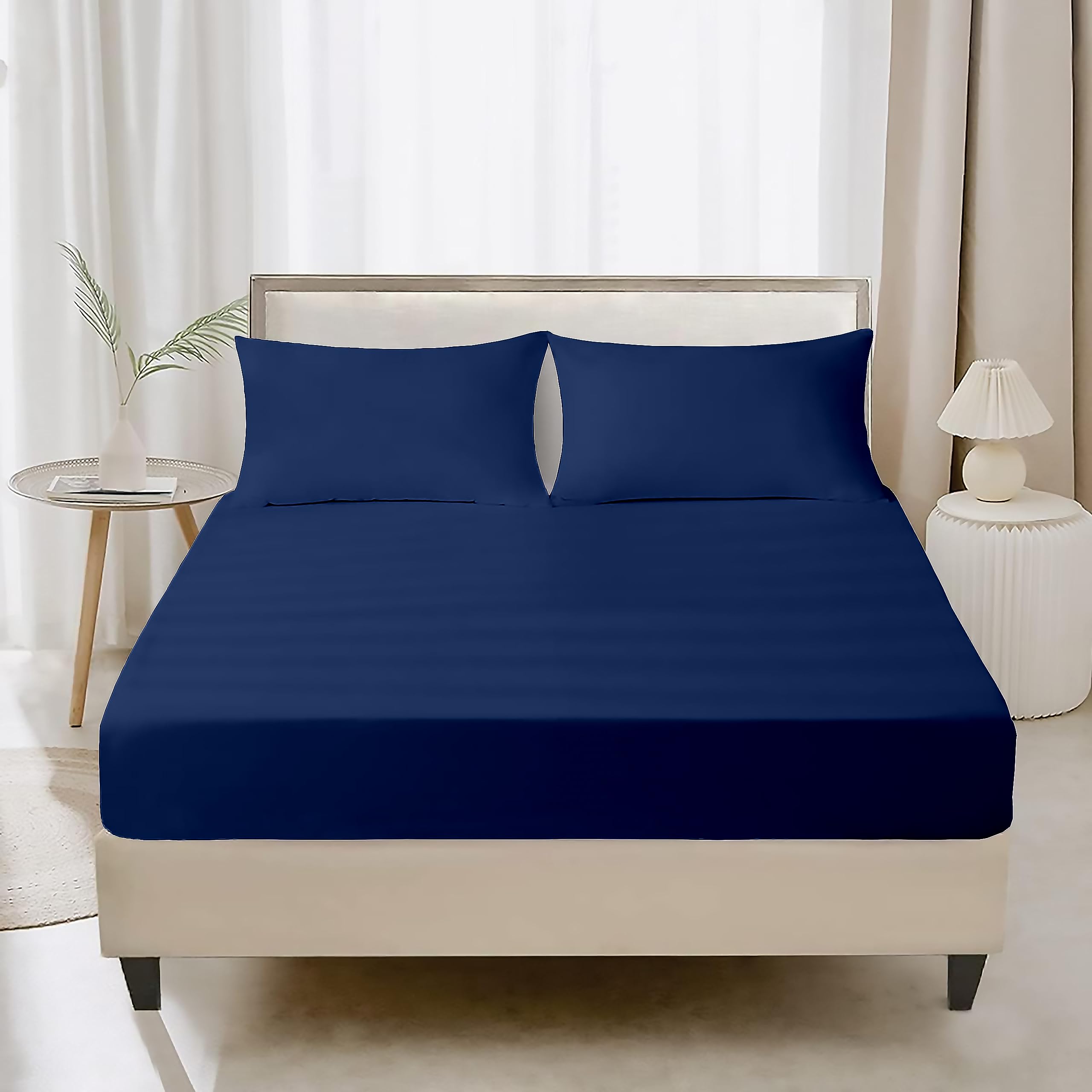 Ray Bedding 3PC Fitted Sheet Single Set 400 Thread Count 100% Egyptian Cotton 35cm Deep Single Fitted Sheet Bedding Set With Pillow Cases 2 Pack