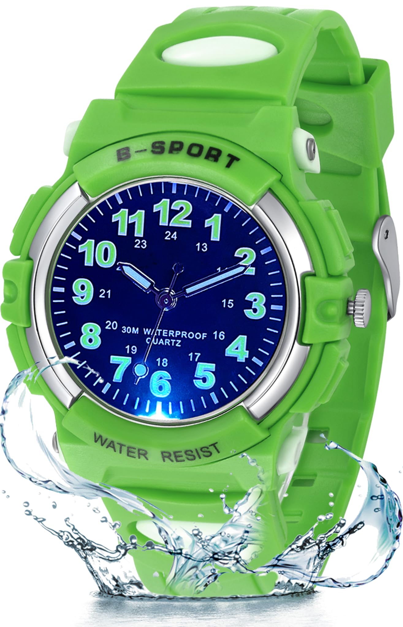 GUUMUXIN Analoge Kinderuhr mit Bunten Lichtern für Jungen und Mädchen, 30M wasserdichte Lernuhr TPU Armband Outdoor Sportuhr für 5-16 Jahre