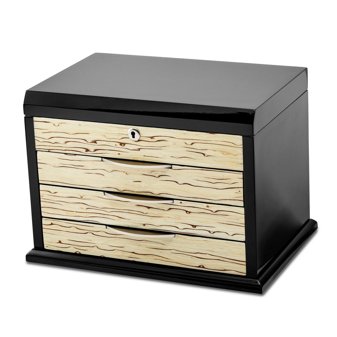 Saris and Things Black Oak Veneer w/Iced Maple Veneer Front Jewelry Chest