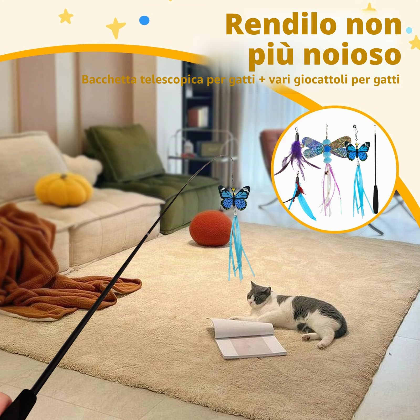Set di Giocattoli per Gatti,37 Pezzi Giochi per Gatti,Gioco Gatto da Interno Set,con Tunnel per Gatti,Topi,Bacchetta di Piume,Pesci,Palline e Campane