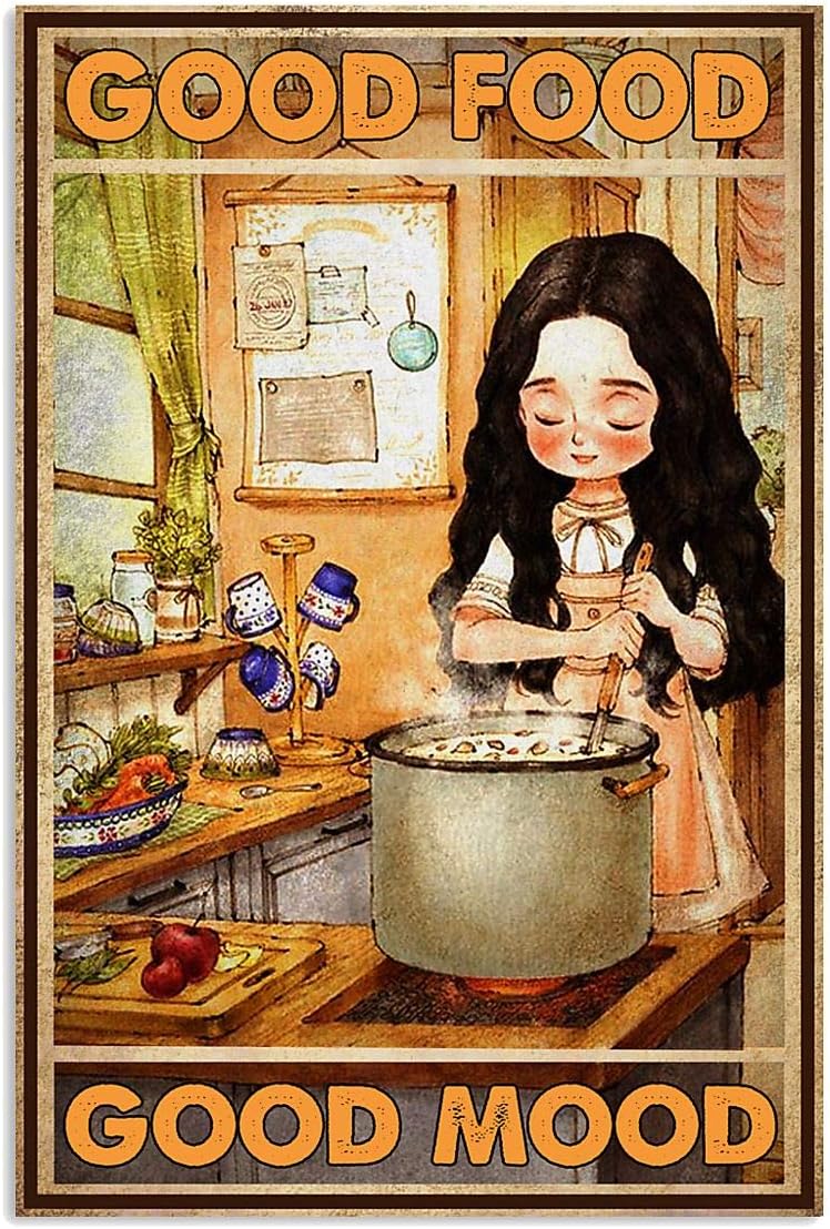 Cooking Good Food Good Mood Poster No Frame Or Framed Canvas 0.75 Wall Art Prints, Aesthetic Decor, Bathroom.(White)