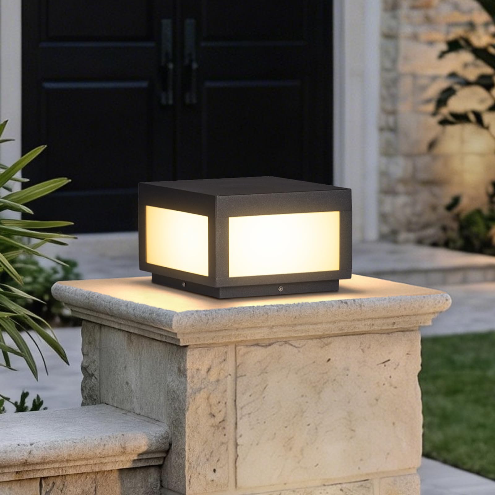 MVBT Outdoor Modern Post Light, LED Fence Deck Cap Light High Voltage Wired Lantern Column Lamp for Flat Surface Patio Garden Decoration with IP54 Waterproof E26 Bulb
