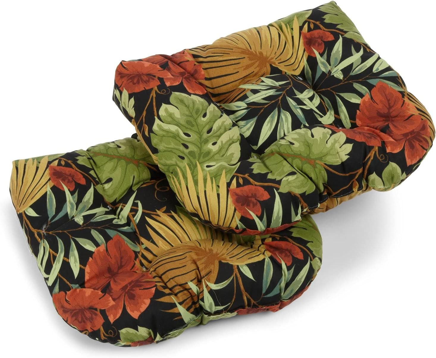 Blazing Needles Outdoor Spun Poly 19-Inch by 19-Inch by 5-Inch All Weather UV Resistant U-Shaped Cushions, Freeport Ebony, Set of 2