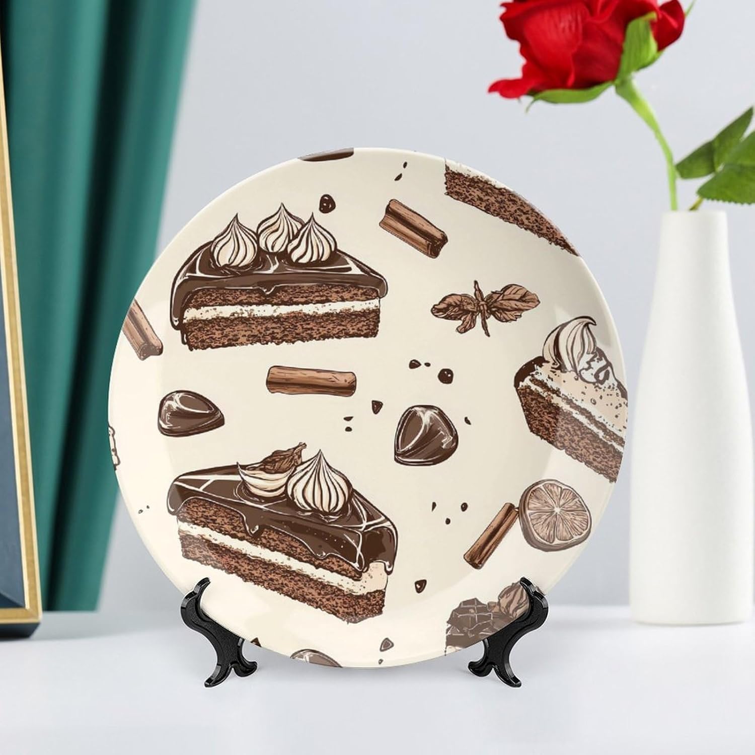 Chocolate Coffee Buttercream Cake Decorative Plates for Display Ceramic Plate Tray with Stand Hanger Home Decor
