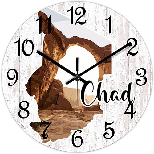 Miniatura 2 de Funlucy Reloj de pared decorativo Chad Country Landmark Scenery Reloj de pared Chad Relojes de madera silenciosos funciona con pilas de 15 pulgadas,