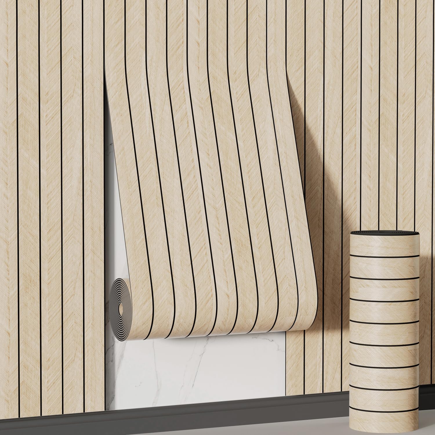 Arthome 3D Wall Panels,40cmx10.2m Peel and Stick Wall Panels Waterproof Wood Acoustic Self Adhesive Wall Panels,Thick Faux Soundproof Wood Effect Wallpaper for Living Room,Kitchen,Office Walls(Beige)