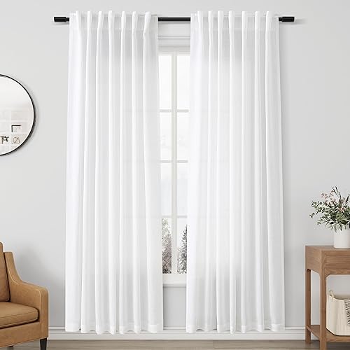 Miniatura 8 de 2 paneles de cortinas de lino natural de 84 pulgadas de largo, cortinas plisadas de lino para sala de estar, semitransparentes para filtrar la luz,