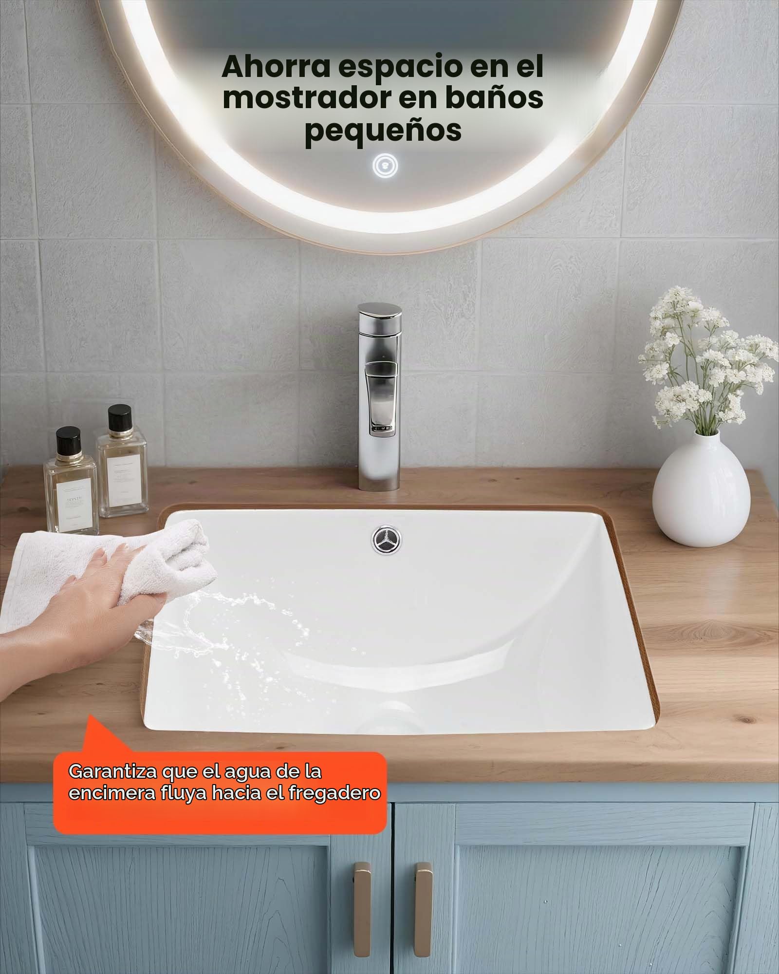 VEVOR Lavabo Bajo Encimera de Cerámica Rectangular, con Rebosadero, Fregadero de Cocina Moderno para Espacios Pequeños, Resistente a las Manchas y el Amarilleo, Color Blanco, 460 x 330 x 185 mm