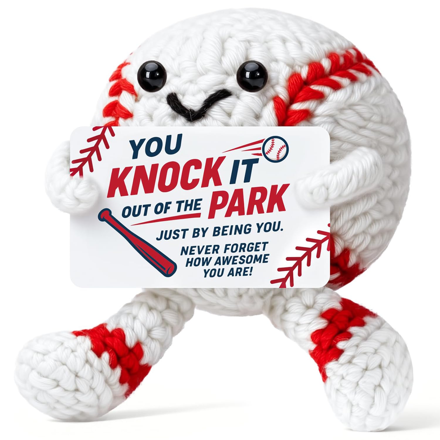 Vixano Positive Crochet for Him, Handmade Knitted Baseball for Emotional Support, Cute Cheer Up Gifts for Women Men, Creative Birthday & Encouragement Present for Family and Friends