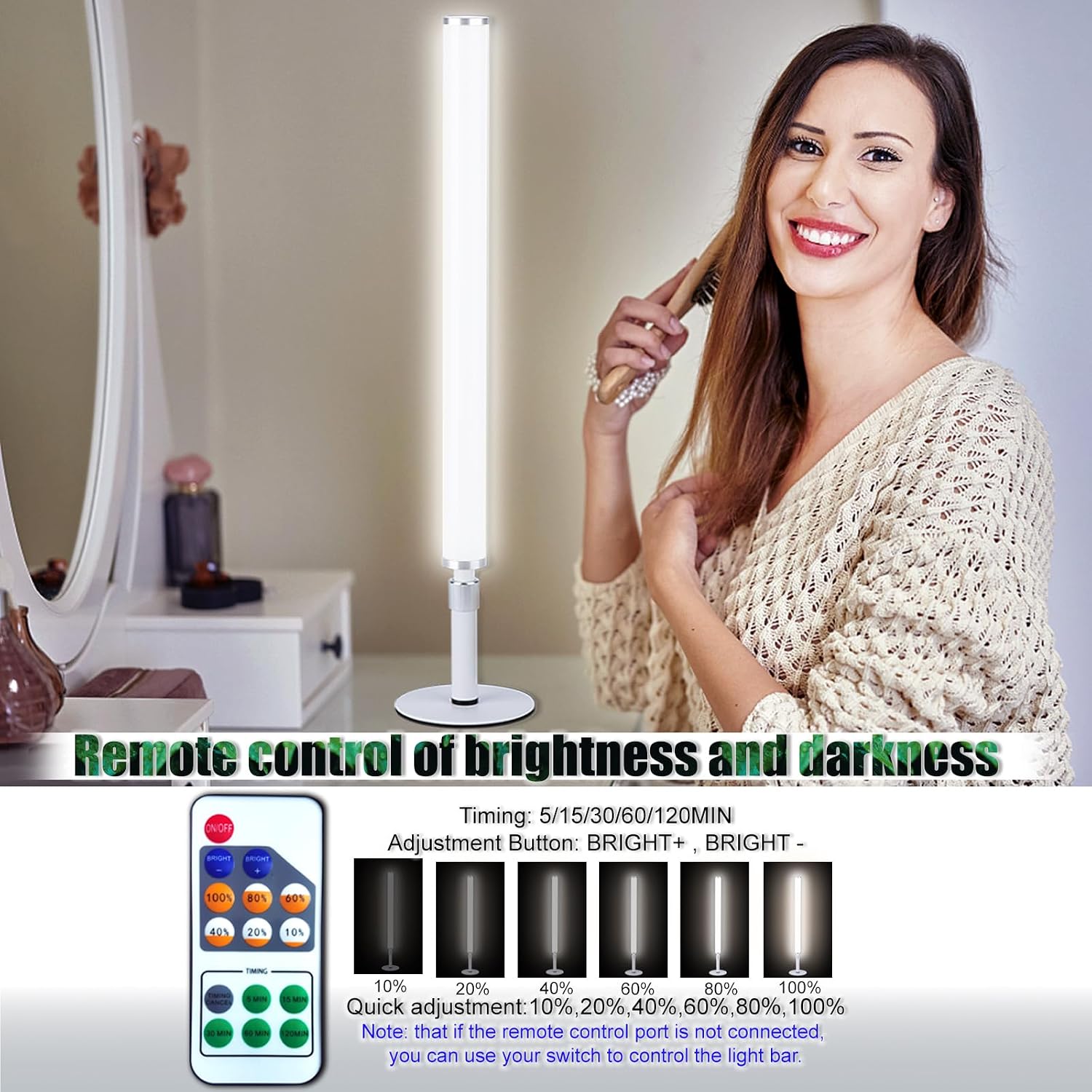 LED Vanity Lights for Mirror, Ultra bright/RA90/6000K/Dimming/Timer Makeup Lights, Height Adjustable 12V/18W Fill Light for Mirror, for Make up, Photography, Video Recording Conference Lighting
