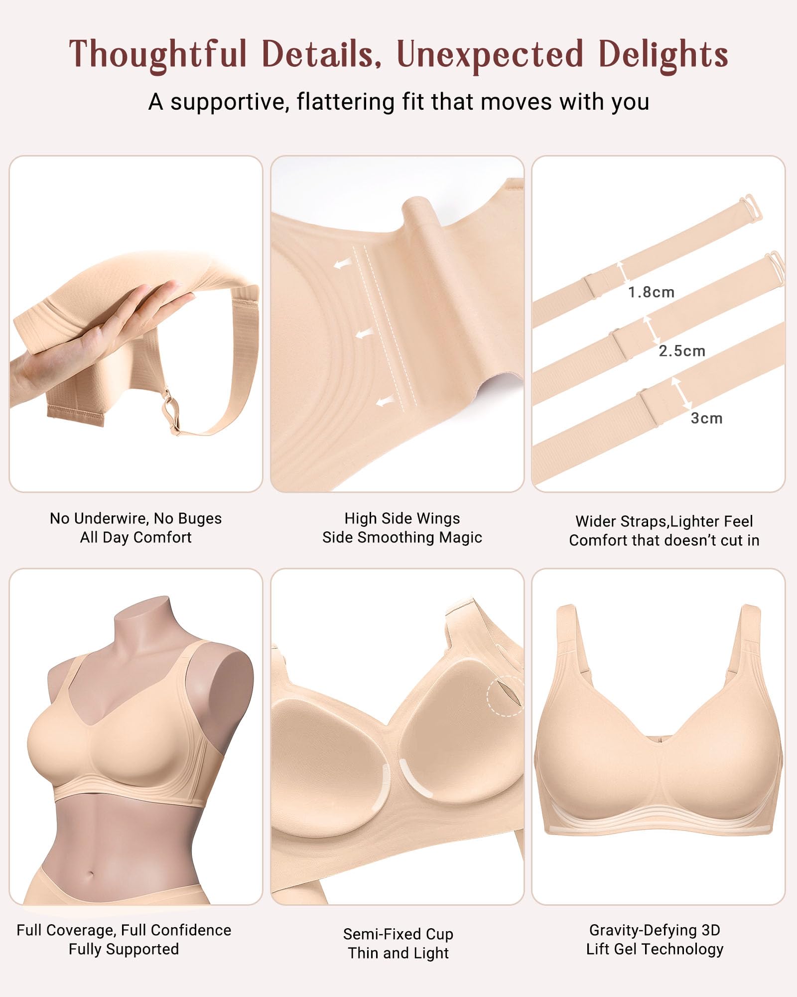 As Fairy Full Coverage Bras for Women No Underwire Supportive Wireless Plus Size Bra Seamless Comfort Bralette — view 6