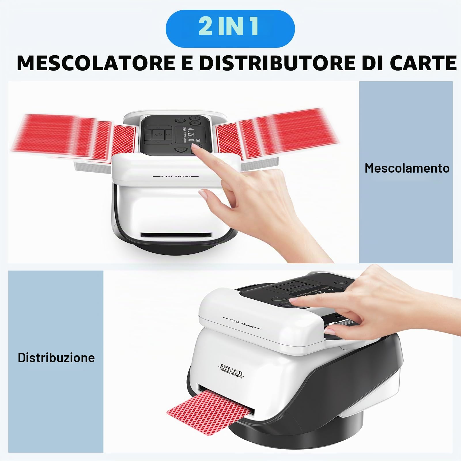 Mescolatore e Distributore Automatico di Carte 2 in 1, Distributore Carte da Gioco Automatico, Rotazione 360° per 1–8 Giocatori, Mischia Carte Ricaricabile e Silenzioso per Poker, UNO e Texas Hold'em