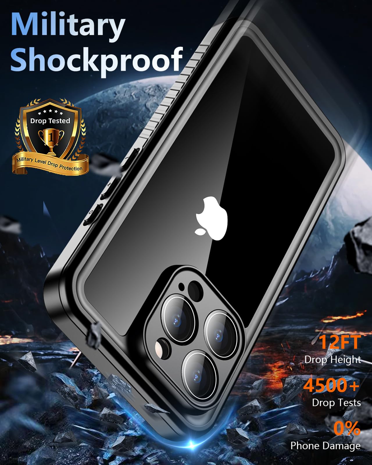 Oneagle Funda impermeable para iPhone 16 Pro Max, protector de pantalla integrado, IP68 bajo el agua, 12 pies, grado militar, a prueba de golpes, a prueba de polvo, cuerpo completo de 360°, funda