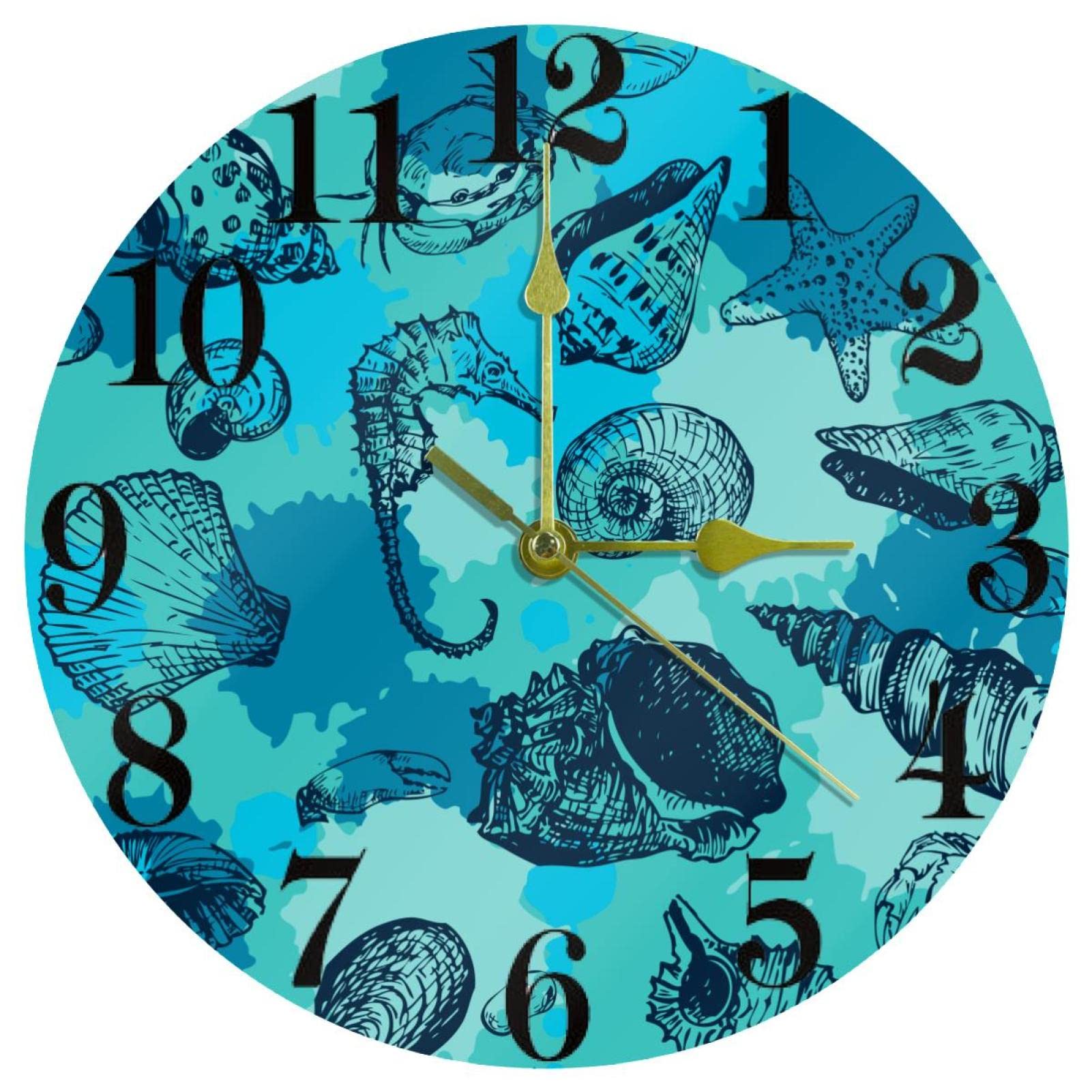Horloge murale ronde Hippocampal 25,4 cm silencieuse à quartz cuisine et salon
