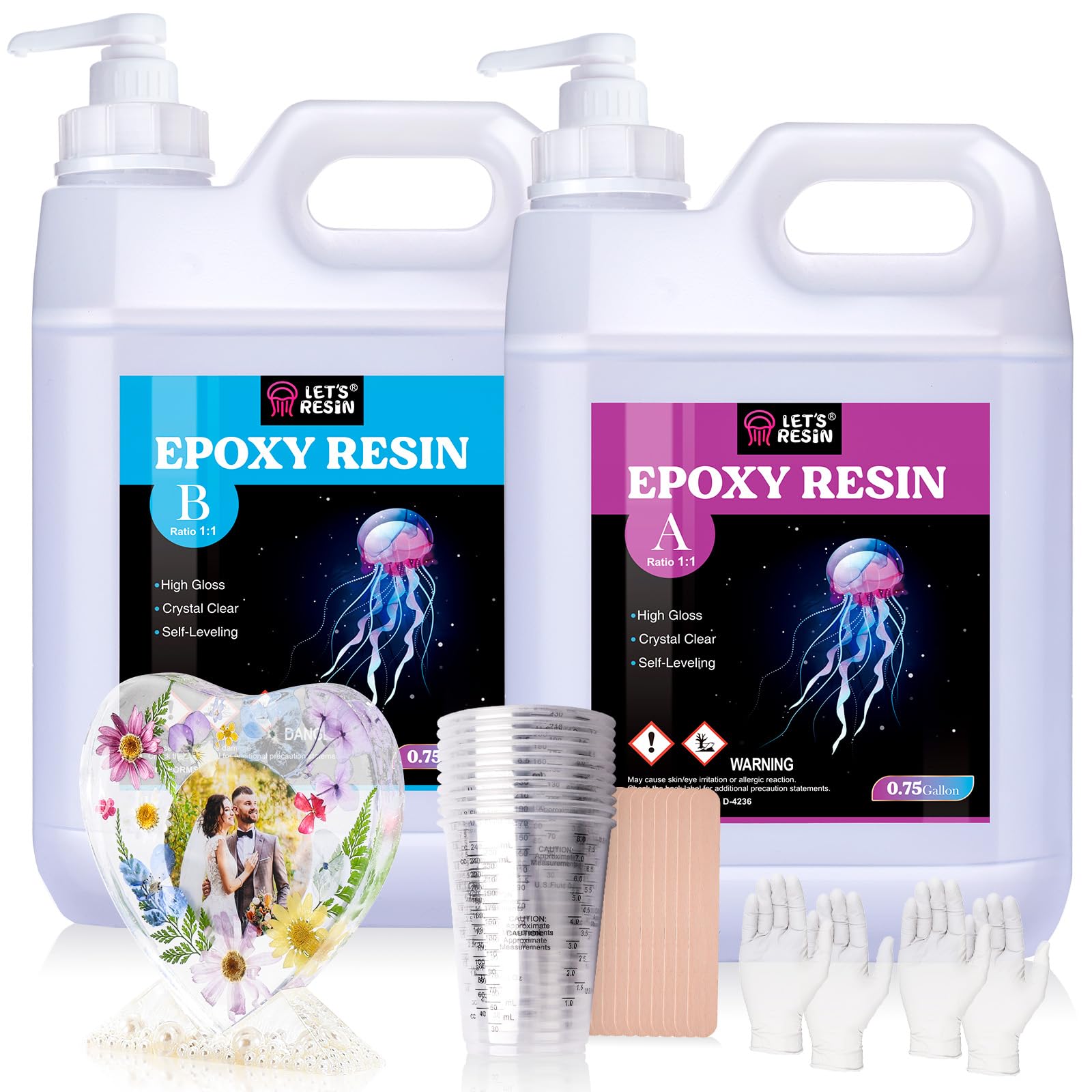 LET'S RESIN Resin Epoxy Kit, 1.5 Gallon Bubble Free & Crystal Clear Epoxy Art Supplies with Measuring Cups,Stir Stick,Gloves,Resin and Hardener for