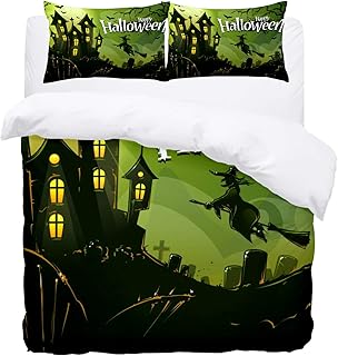 TIZORAX - Set copripiumino per letto king size, motivo strega di Halloween che volano al castello, 3 pezzi in microfibra, copripiumino e 2 federe per cuscini, per uomini e donne