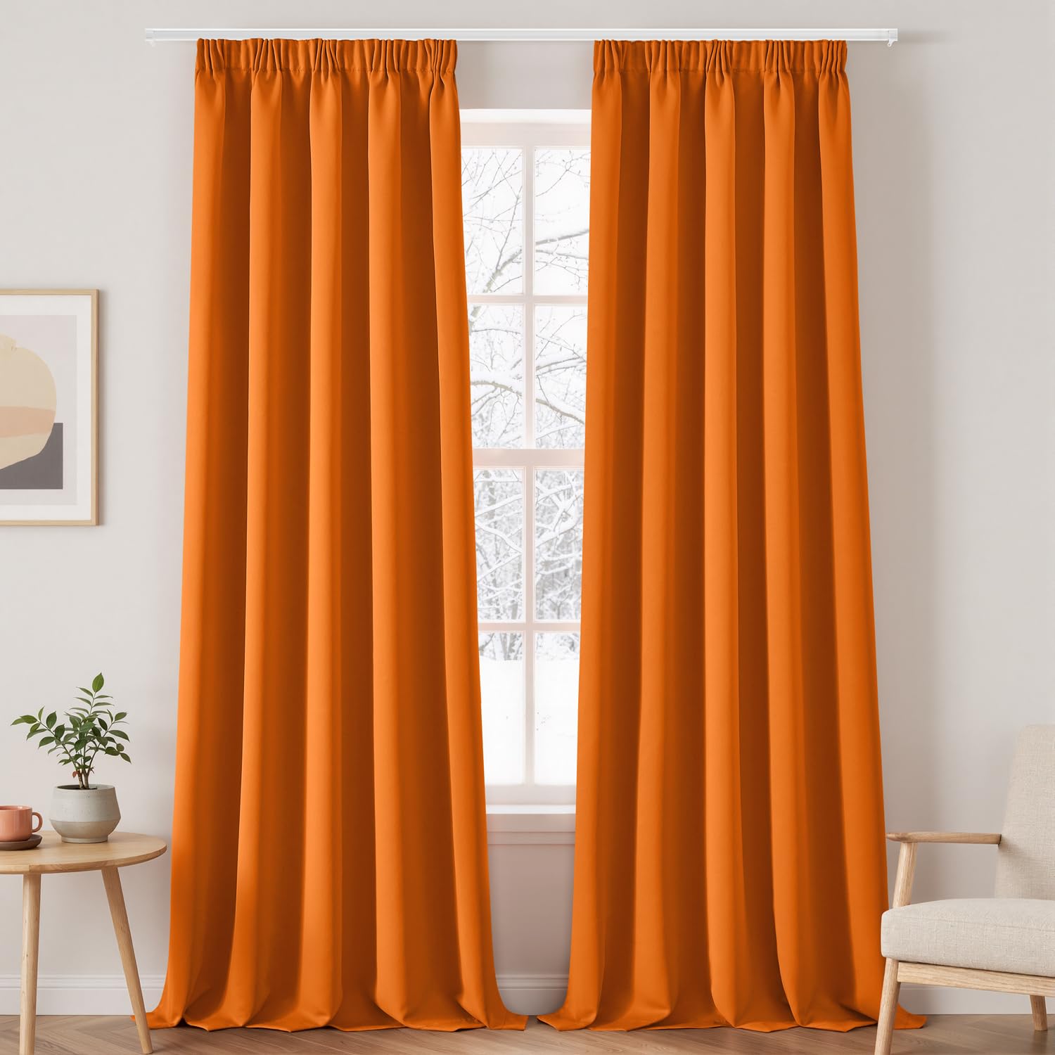 EMEMA Rideau Occultant Thermiques 2P L140xH260cm Orange Opaques Rideaux | Rideaux Occultants de 260cm de Long Lot de 2 Rideaux Thermiques Rideaux pour Salon et Chambre à Coucher