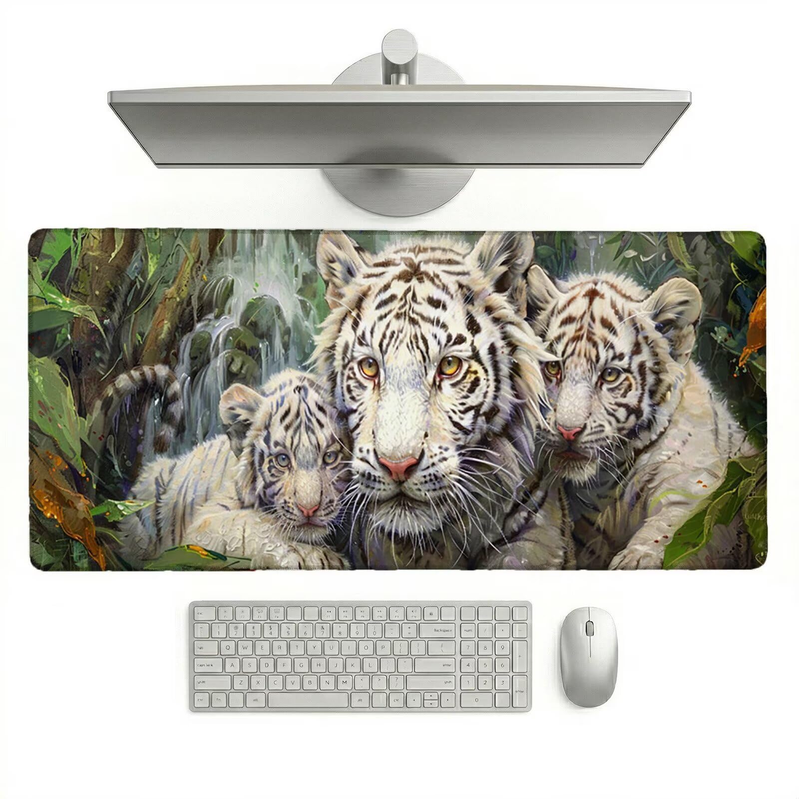 Alfombrilla Ratón XXL 1200 x 600 x 3 mm, Alfombrilla Escritorio, Bosque Grande Protector de Mesa con Base de Goma Antideslizante y Bordes Cosidos, Impermeable, para Oficina, PC, Gaming (Tigre) L-x6798