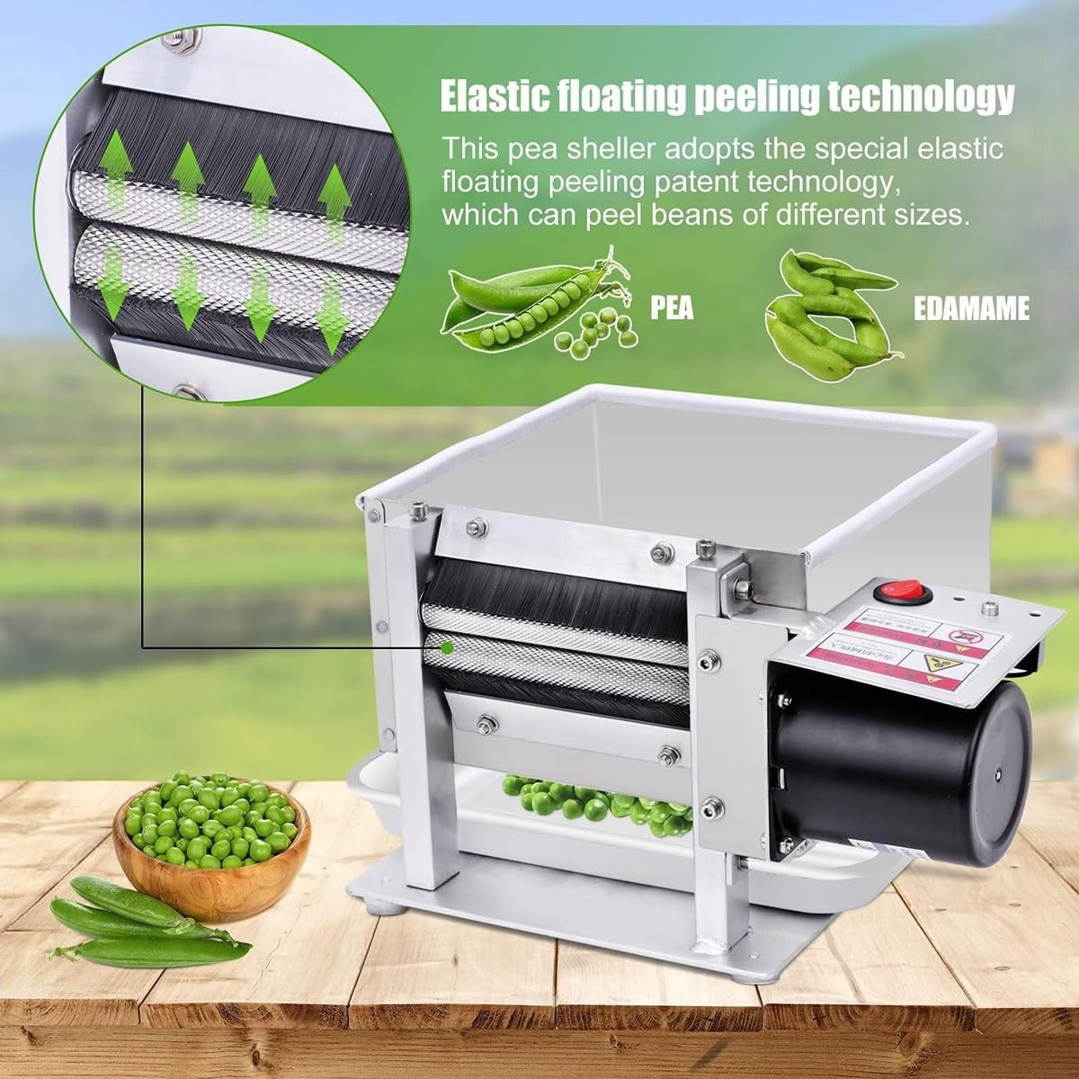 Erbsenschälmaschine, Edelstahl, elektrische Bohnenschale, 15–25 kg/h Leistung für Küche und Restaurant, effizientes kommerzielles Lebensmittelzubereitungswerkzeug