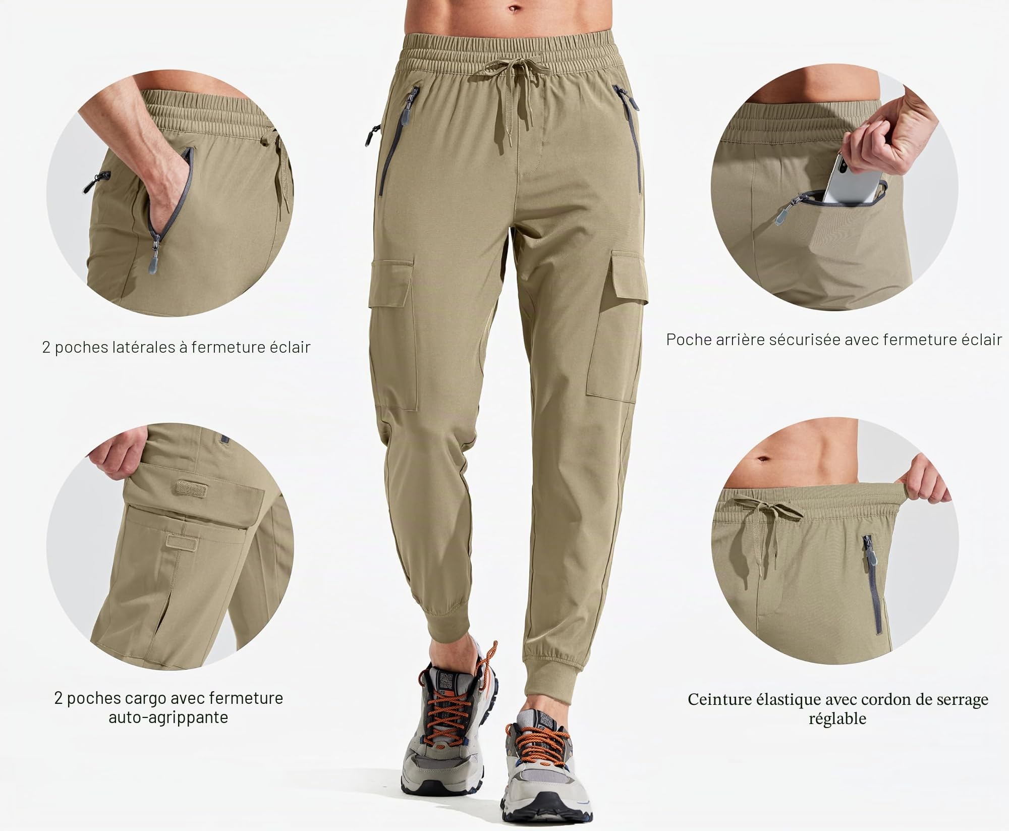 Libin Pantalon de Jogging pour Homme Pantalon de Randonnée Léger à Séchage Rapide Cargo pour Athlétique Entraînement Voyage Golf Décontracté Extérieur Pantalon