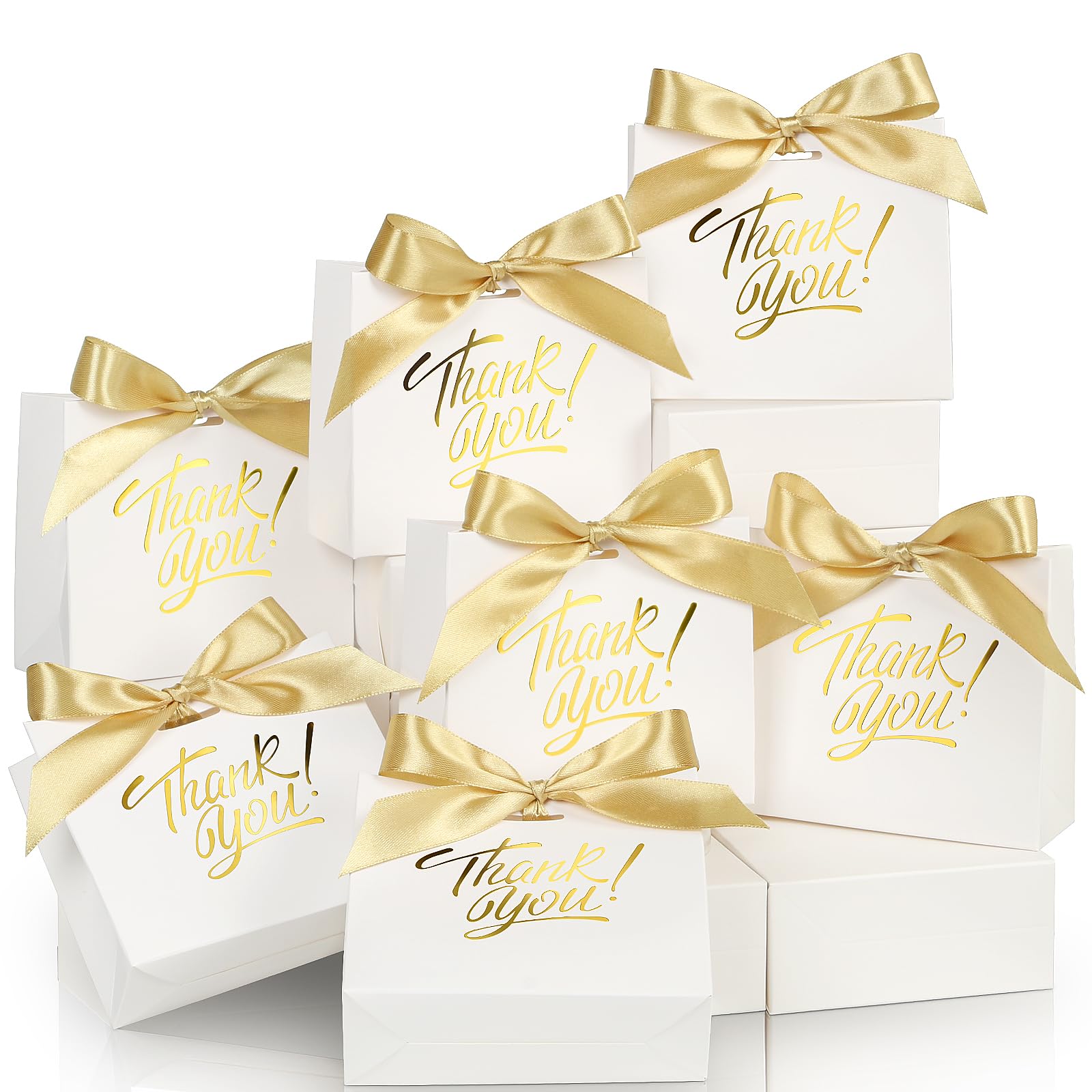 EQOREIIN Small Gift Bags, 25 Pack 4.5x1.8x3.9 Inches Mini Thank You Bags White Kraft Paper Gift Bag with Bow Ribbon, Perfect for Birthday, Wedding,