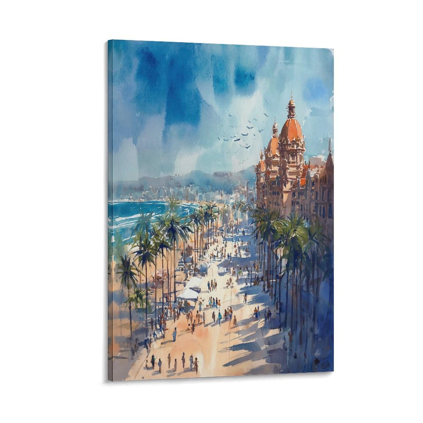CNAHEIZ La Jolla Coast San Diego Coastal 20x30inch(50x75cm) Vintage Travel Poster Watercolor Canvas Art