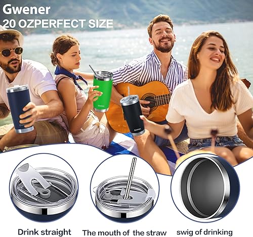 Miniatura 5 de Vaso con tapa y pajilla, vasos aislados de acero inoxidable de 20 onzas, taza de café aislada al vacío, taza de café para café de doble pared, taza