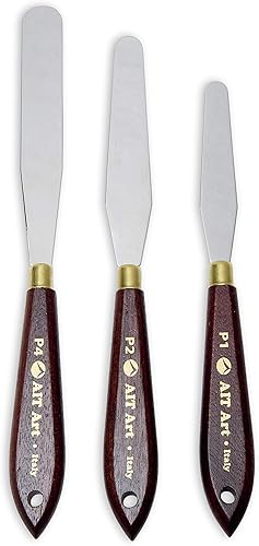 Miniatura 5 de AIT Art Select - Juego de 3 cuchillos de paleta, fabricados en Italia, cuchillas de acero al carbono con cómodas asas de madera que proporcionan