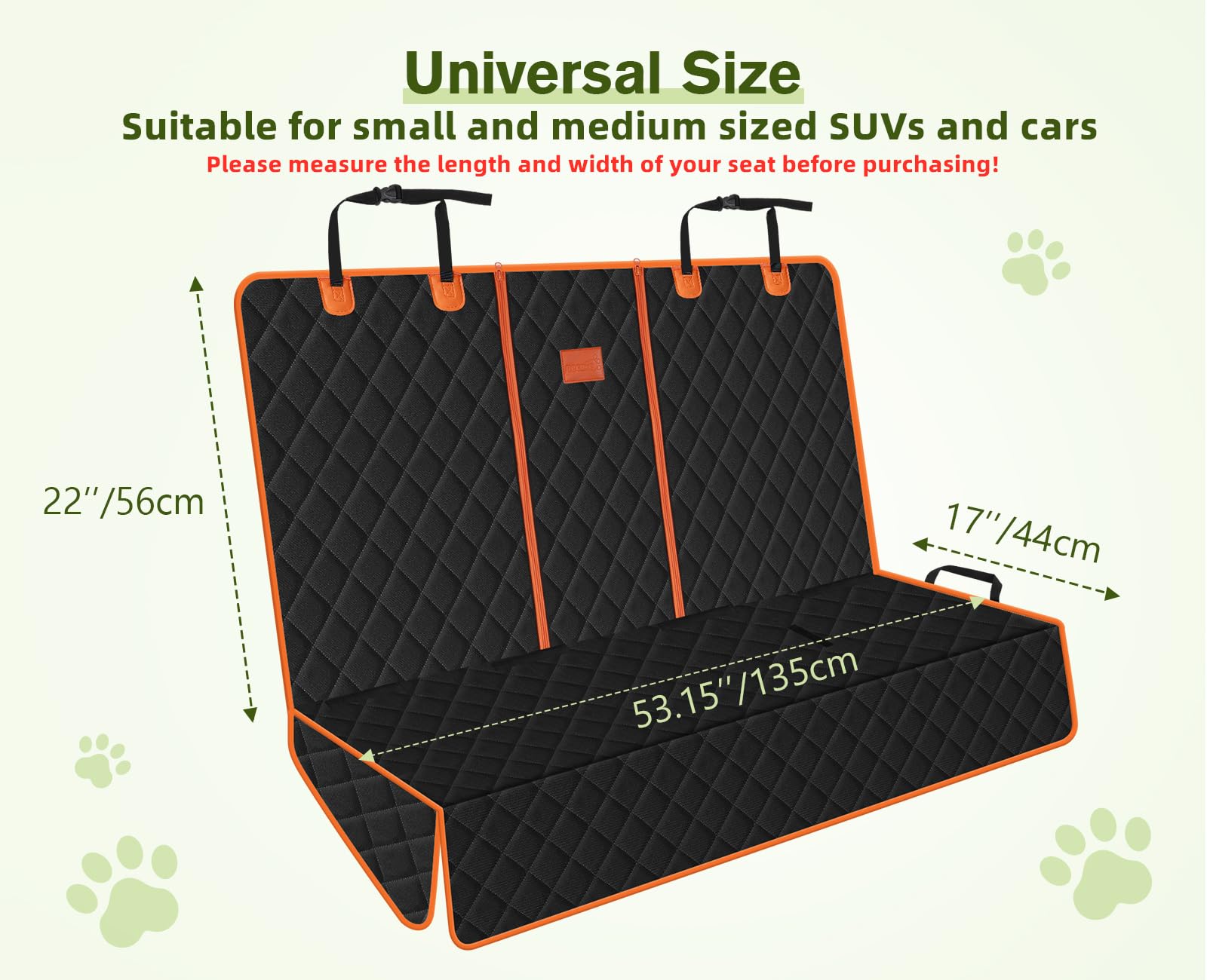 Pecute Coprisedile per Auto per Cani 135cm, con 1 Corda Sicura e Patta laterale per Auto, Camion e Suv - Impermeabile e Antiscivolo per Sedile Posteriore