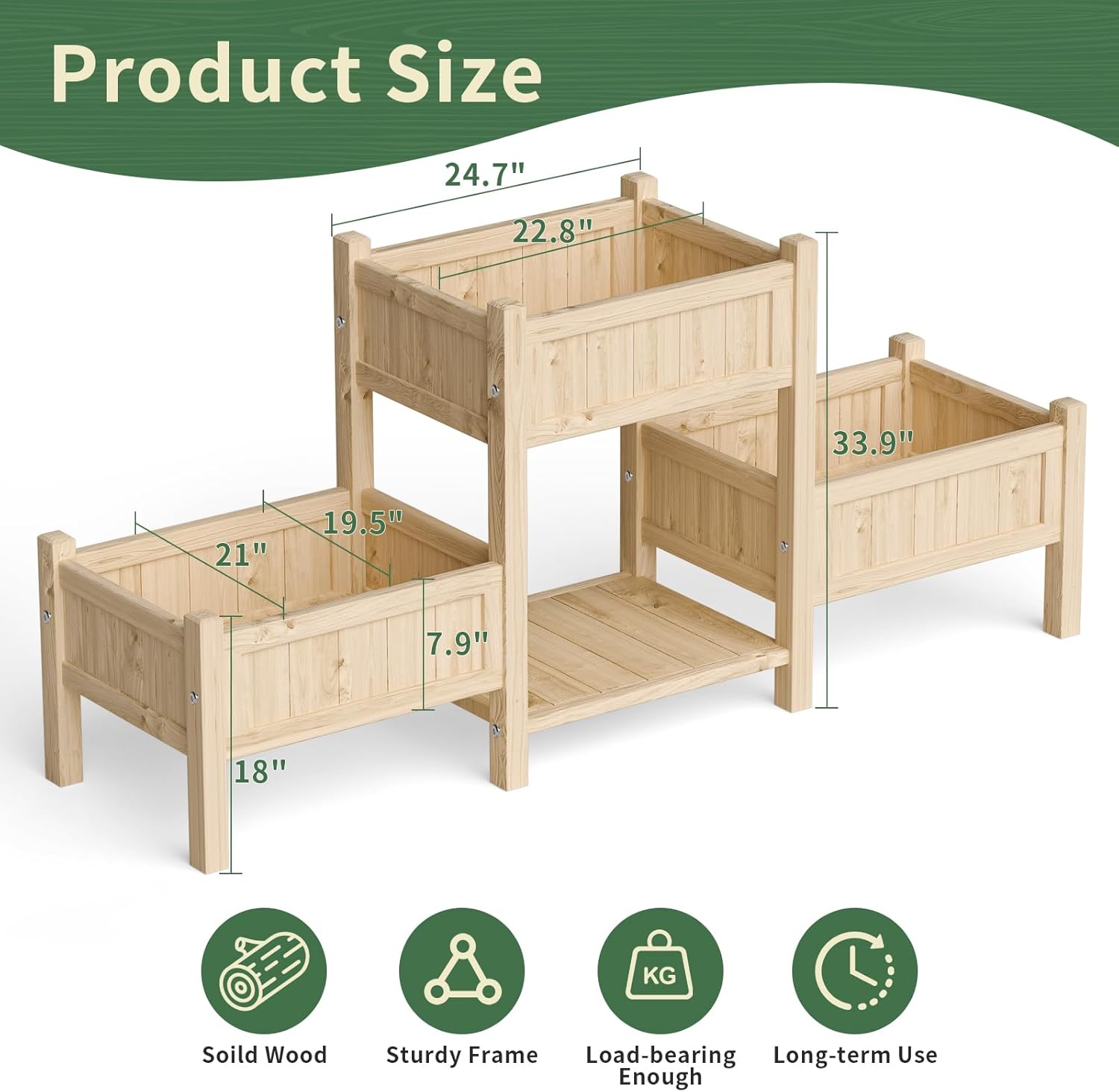 Wooden Raised Garden Bed with Legs & Storage Shelf 3 Tier Outdoor Elevated Planter Box for Patios/Herbs/Flowers/Vegetables, Easy Assembly, Natural
