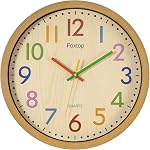 Foxtop Silent Kids Wall Clock 12 Inch Non-Ticking Battery Operated Colorful Decorative Clock for Children Nursery Room Bedroom School Classroom - Easy to Read (Colorful Numbers, 12 inch)